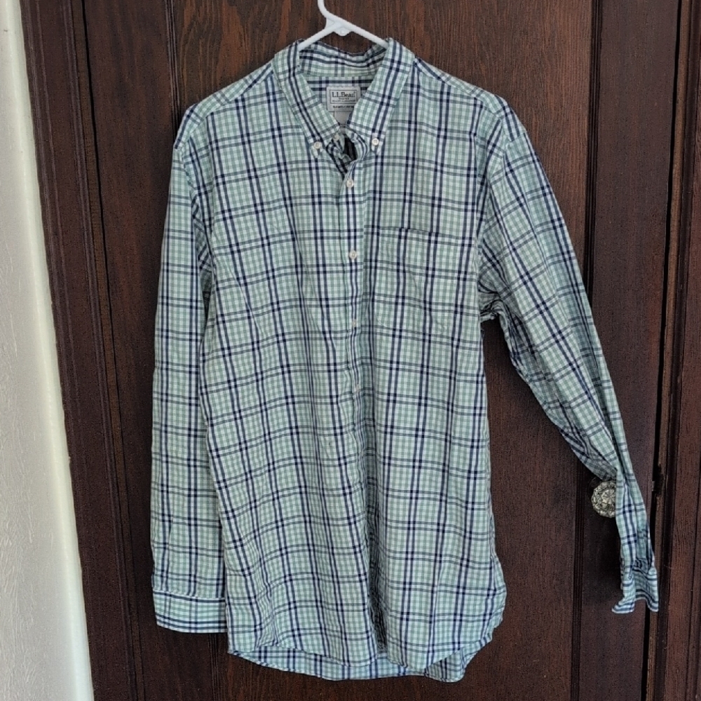 L.L Bean Blue & Green Plaid Long Sleeve Button Down Shirt Size Large Tall